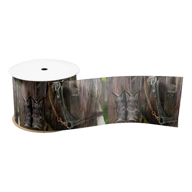 Western Style Horse And Cowboy Boots Satin Ribbon (Spool)