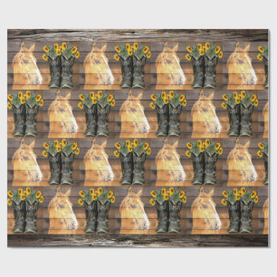 Western Style Horse And Cowboy Boots Sunflowers Wr Wrapping Paper