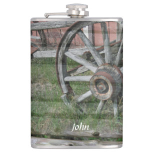 Western Style Rustic Wagon Wheel Drink Flask