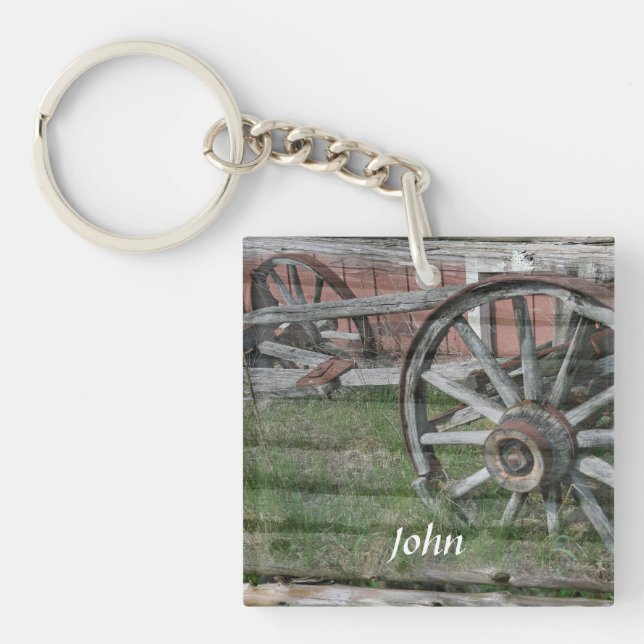 Western Style Rustic Wagon Wheel Key Chain (Front)