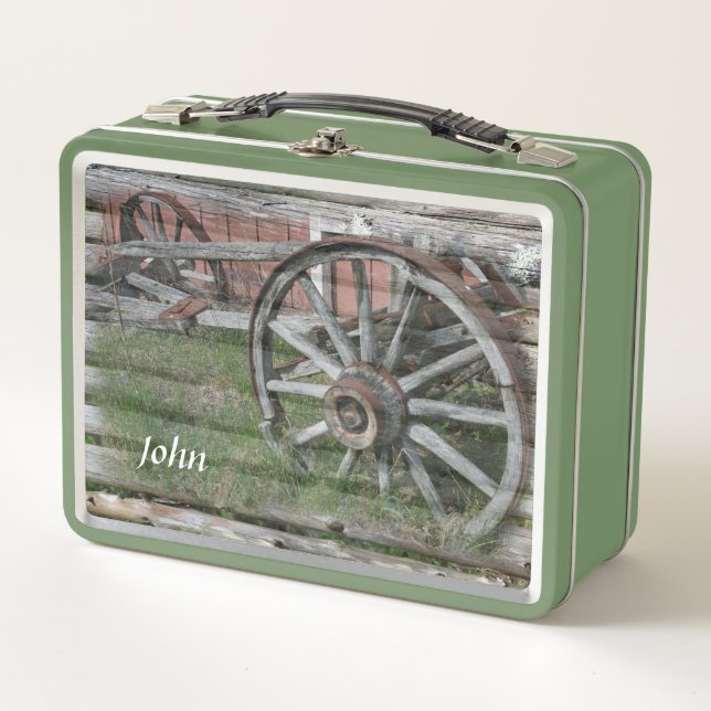 Western Style Rustic Wagon Wheel Lunch Box (Front)