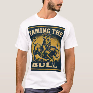 Western style sketch of a cowboy riding a bull. T-Shirt