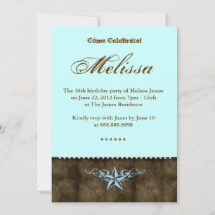 Western Sweet 16 Invitation Blue Star Brown