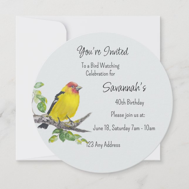 Western Tanager Bird Birdwatcher Birthday Invitation (Front)