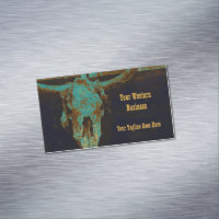 Western Teal Brown Gold Rustic Vintage Bull Skull