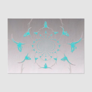 Western Teal Grey Rustic Metallic Bull Cow Skull Tissue Paper