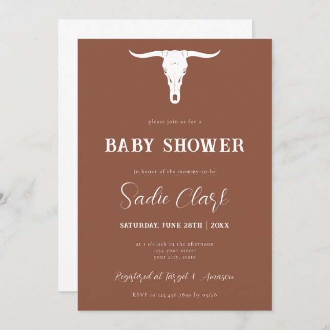 Western Terracotta Longhorn Baby Shower Invitation (Front/Back)