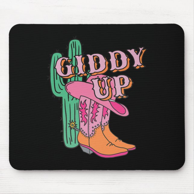 Western Texas Giddy Up Cowgirl Cowboy Boots Cactus Mouse Pad (Front)
