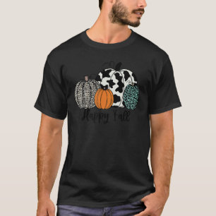 Western Texas Happy Fall Leopard Cowhide Pumpkin T-Shirt