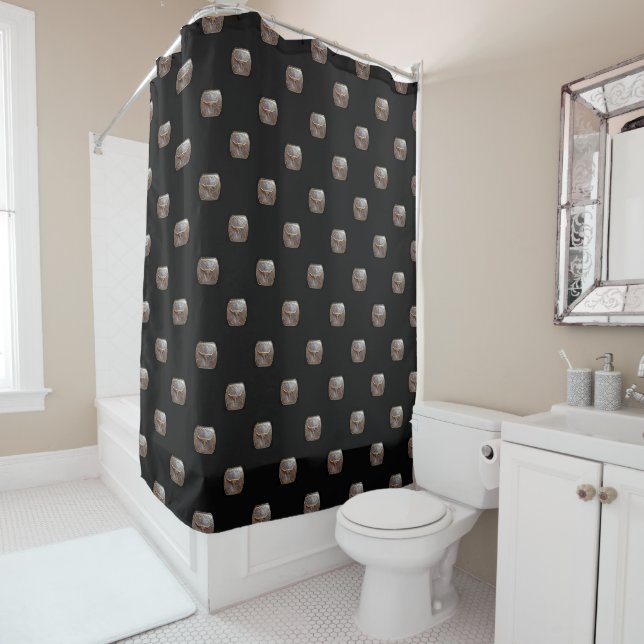 Western Texas Longhorn Belt Buckle On Black Shower Curtain (In Situ)