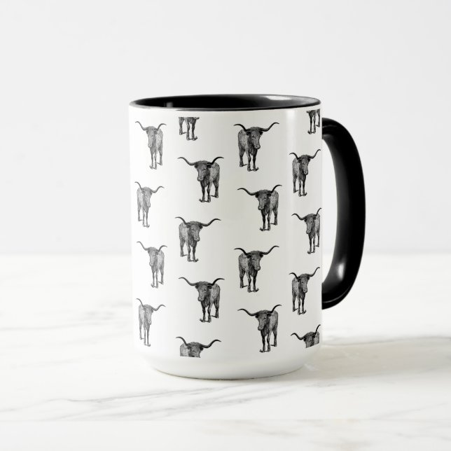 Western Texas Longhorn Bull CUSTOM BG COLOR Mug (Front Right)