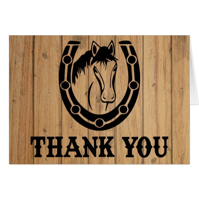 Western Thank You Horse Brown Wood Country Wedding (Front Horizontal)