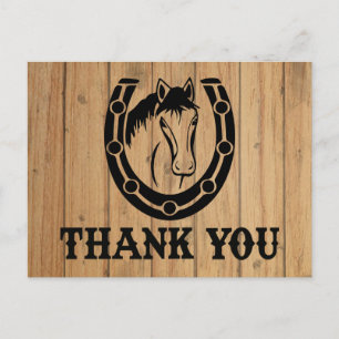 Western Thank You Horse Horseshoe Wedding Wood Postcard