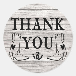 Western Thank You Wood Country Wedding Cowboy Boot Classic Round Sticker