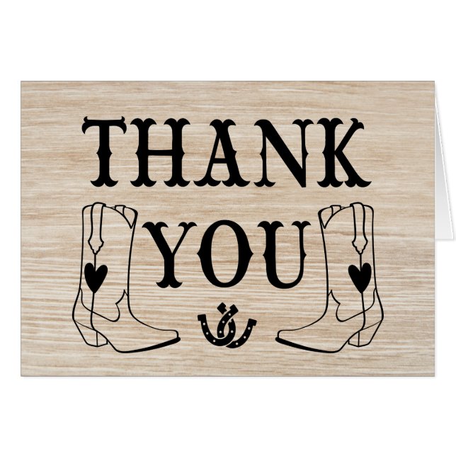 Western Thank You Wood Cowboy Boot Country Wedding (Front Horizontal)