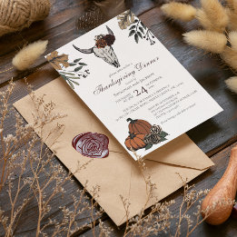 Western Thanksgiving Cow Skull Fall Harvest Invitation