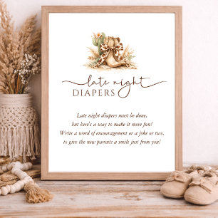 Western Theme Baby Shower Late Night Diapers Poster