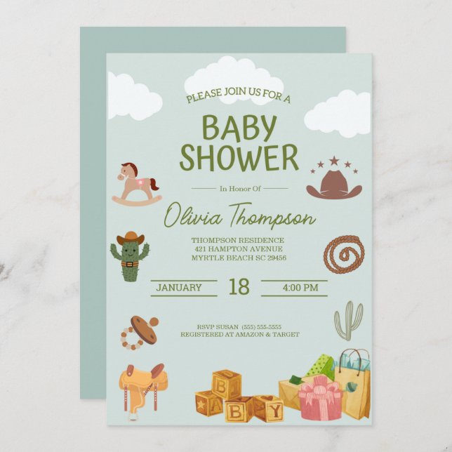Western Theme  Boys Baby Shower     Invitation (Front/Back)