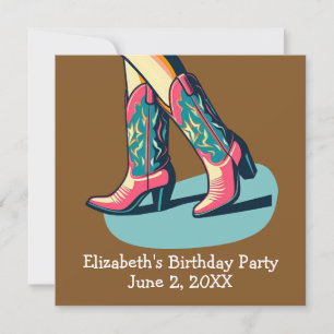 Western Theme Cowgirl Boots Girl Birthday Party Invitation