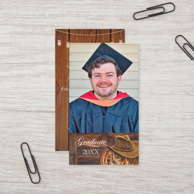 Western theme Hat and Lasso Grad Party Invitation (Front/Back In Situ)