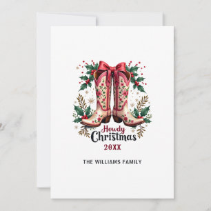 Western Theme Howdy Christmas Cowgirl Boots Holiday Card