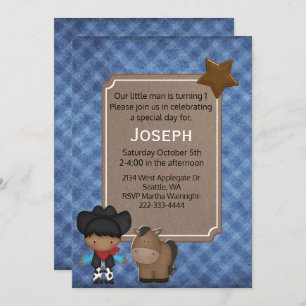Western Themed Baby Boy First Birthday  Invitation
