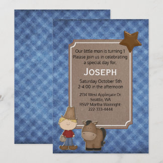 Western Themed Baby Boy First Birthday  Invitation