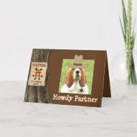 Western themed Birthday card with basset sheriff