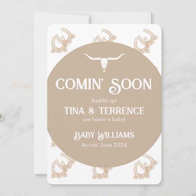Western Themed Comin' Soon Pregnancy Announcement (Front)