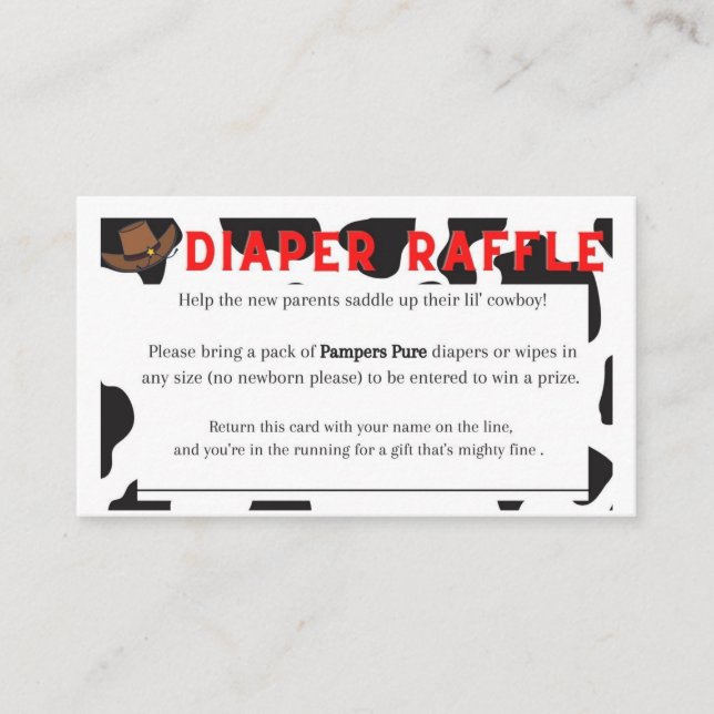 Western Themed Diaper Raffle Invitation Insert  (Front)