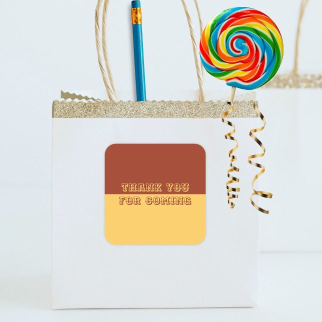 Western themed neutral browns cowboy  square sticker (Let your guests know how thankful you are for celebrating with you. Two toned thank you stickers)