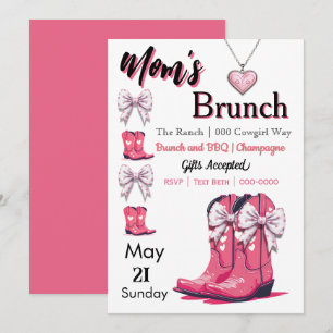 Western Themed Pink Bows and Boots Mum's Day  Invitation