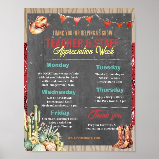 Western Themed Teacher Appreciation Week  Poster (Front)