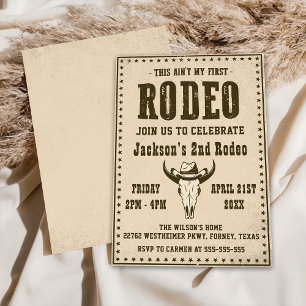 Western This Ain't My First Rodeo 2nd Birthday Invitation