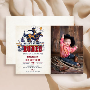 Western This Ain't My First Rodeo 2nd Birthday Invitation