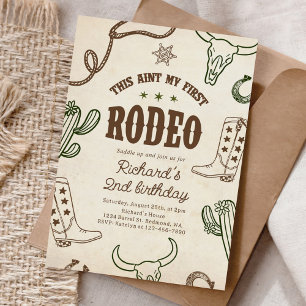 Western This Ain't My First Rodeo 2nd Birthday Invitation