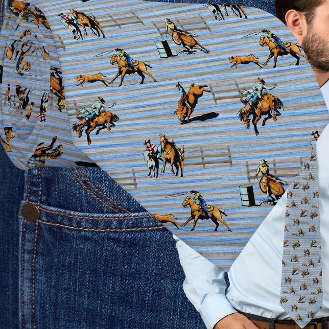 Western Tie With Rodeo Events Cowboys Cowgirls (Western rodeo events with cowboys and cowgirls roping, bull riding, broncs , barrel racing etc )