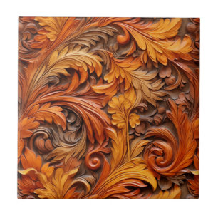 Western Tooled Leather Ceramic Tile