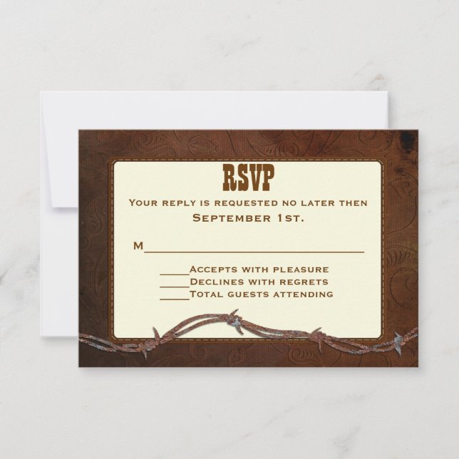 Western Tooled Leather Custom Wedding RSVP (Front)