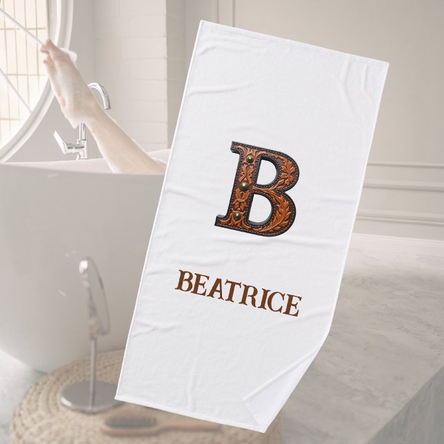 Western Tooled Leather Initial Monogram B Bath Towel (Creator Uploaded)