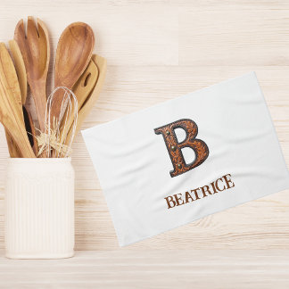 Western Tooled Leather Initial Monogram B Tea Towel