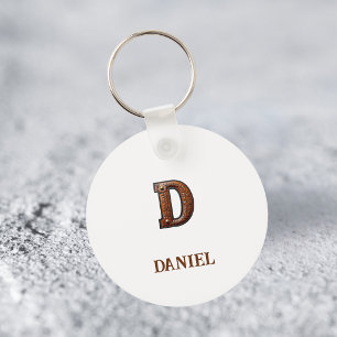 Western Tooled Leather Initial Monogram D Key Ring