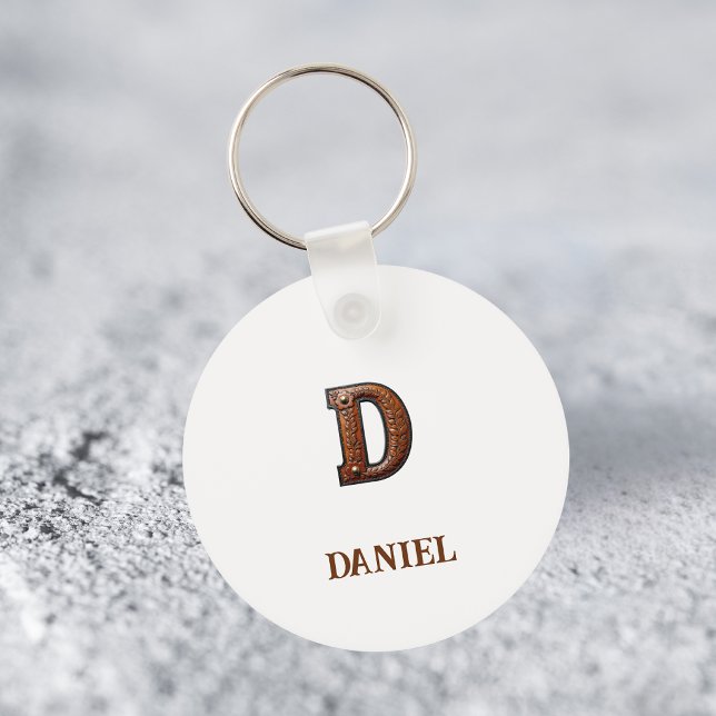 Western Tooled Leather Initial Monogram D Key Ring (Creator Uploaded)