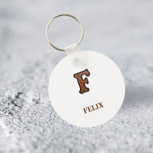 Western Tooled Leather Initial Monogram F Key Ring