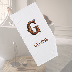 Western Tooled Leather Initial Monogram G Bath Towel