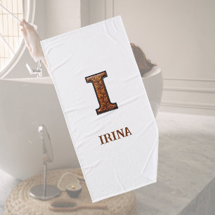 Western Tooled Leather Initial Monogram I Bath Towel