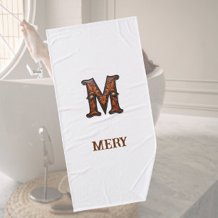 Western Tooled Leather Initial Monogram M Bath Towel