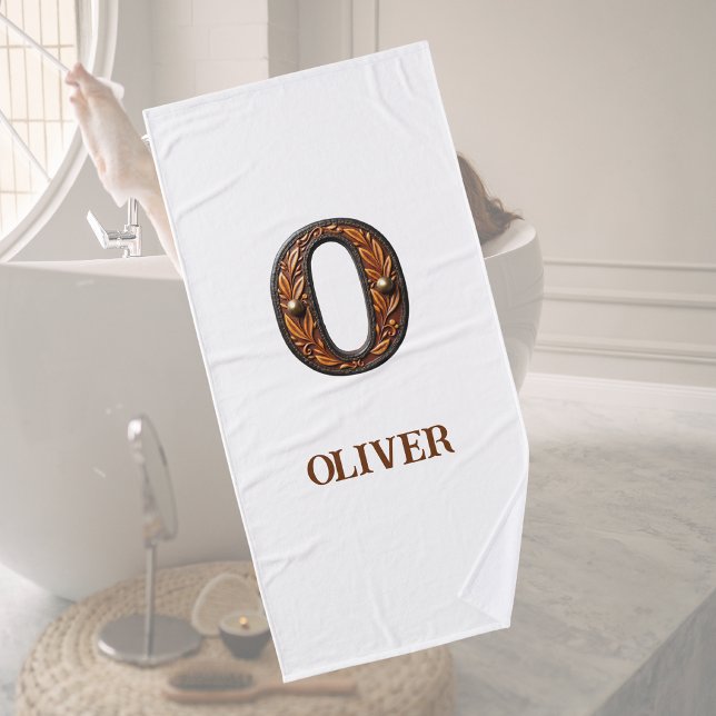 Western Tooled Leather Initial Monogram O Bath Towel (Creator Uploaded)