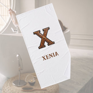 Western Tooled Leather Initial Monogram X Bath Towel