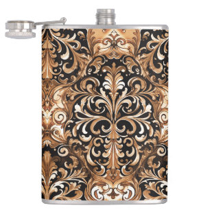Western Tooled Leather Look Design Hip Flask
